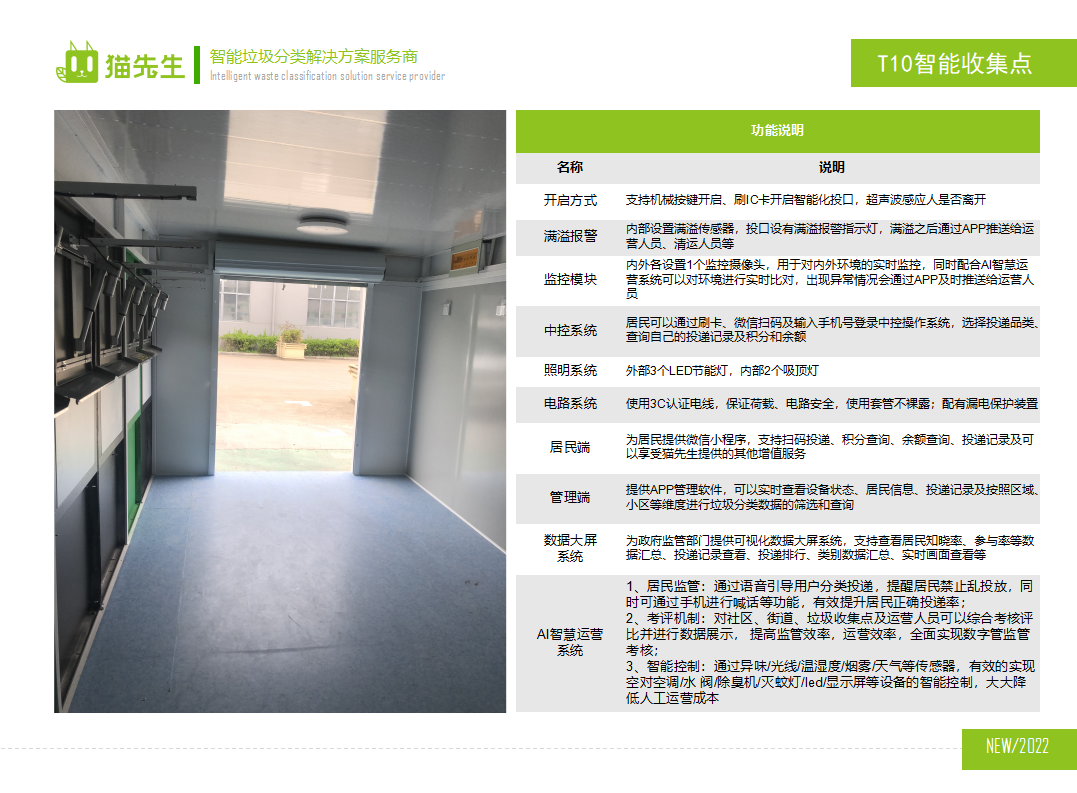 貓先生智能垃圾分類房，定時定點垃圾收集站 ，垃圾房功能說明